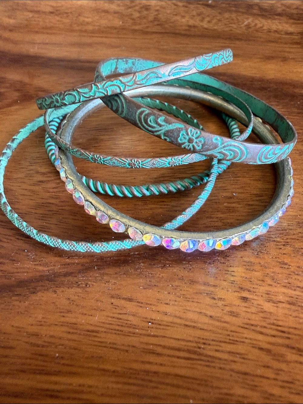 Brass Patina Set of 6 Stackable Bracelets